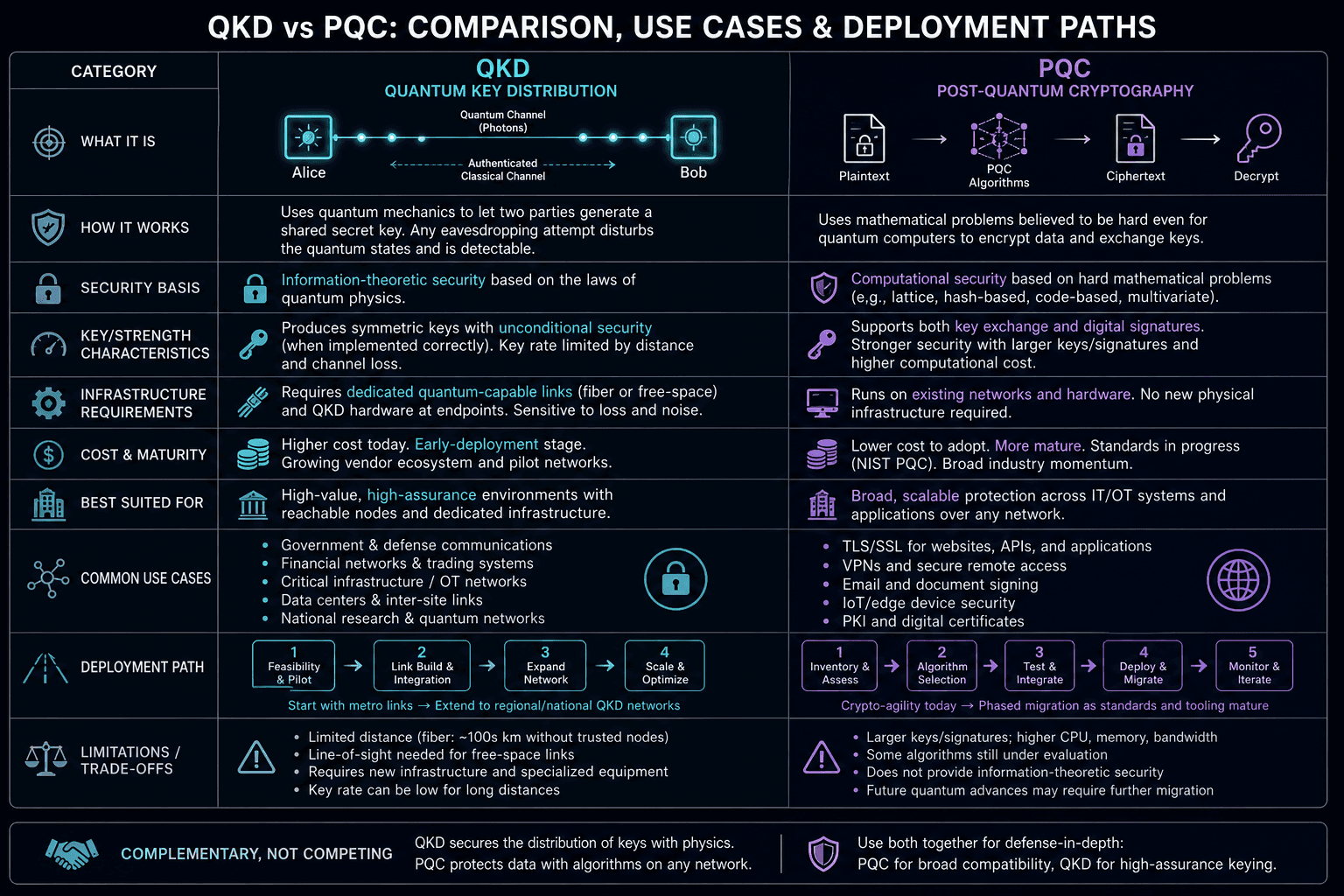 When quantum key distribution differs from post-quantum crypto