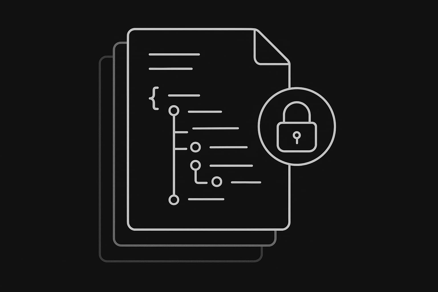 Black and white illustration of a structured document stack representing CBOM export.