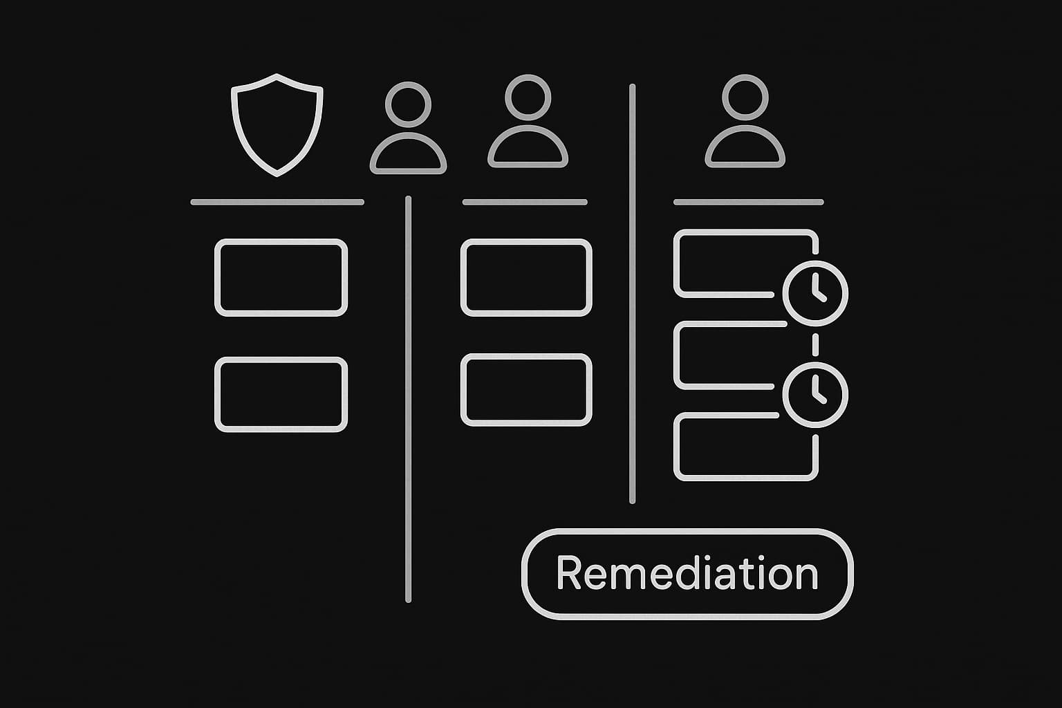 Remediation board with owners, waves, and verify-fix status columns.