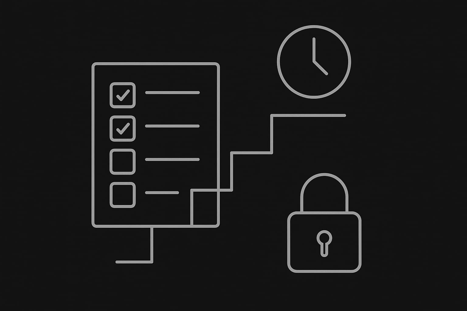 Black and white checklist grid mapped to tiered compliance deadline rungs.
