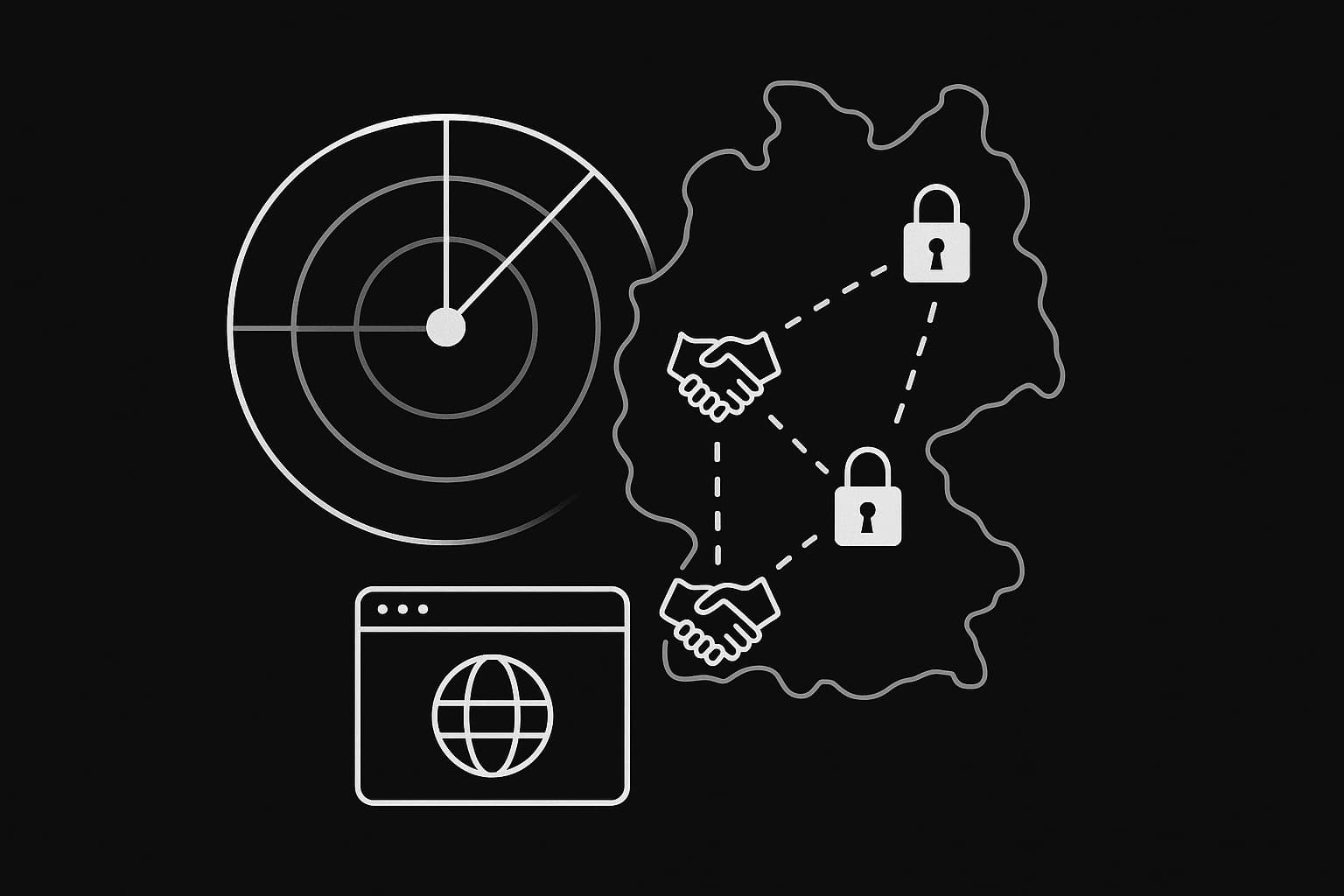 Black and white illustration of a radar grid scanning TLS endpoints.